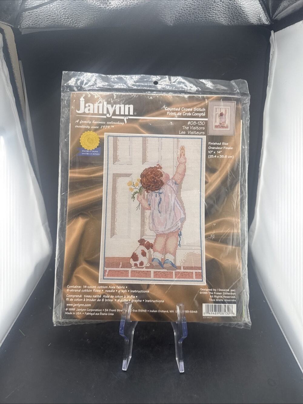 NOS Vtg Janlynn Counted Cross Stitch Kit The Visitors Girl Dog 08-130 10x14